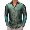 luxury Shirts for Men Silk Lg Sleeve Green Gold Paisley Slim Fit Male Blouses Casual Formal Tops Breathable Barry Wang j7Ds#