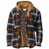 Männer Mantel Gesteppt Gefüttert Butt Down Plaid Hemd Hinzufügen Veet Um Warme Jacke Mit Kapuze Winter Oberbekleidung Ropa Hombre i9XU #