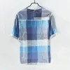 Men's Casual Shirts Cotton And Linen Loose Retro Plaid Fashion Shirt Short Sleeve Summer Blue For Men Tops Camisa