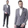 Abiti da uomo su misura 2 pezzi blazer pantaloni monopetto risvolto con visiera plaid cubi abbigliamento da lavoro formale plus size smoking su misura r7wy #