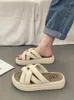 Slippers House Platform Shoes Woman 2024 Shallow Shale Female Beach Med Pantofle Rubber Flat Soft Sabot Summer PU Slides