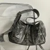 Mbti moda vintage bayan omuz çantası büyük kapasiteli punk tasarımcı erkek siyah tote çanta gelişmiş alışveriş lüks gündelik çanta 240322