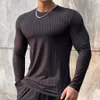 2024 Men's T-shirt Solid Colors LG Sleeve Slim T-shirt Young Men Pure Color Tee Shirt 3xl Size O Neck Casual Tee V7W0#