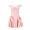 Casual Dresses Yenkye Women Sexig Elegant klänning Big Lapel Off Axla Sling Party Mini Pink Low Midje Robe