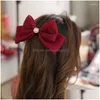 Accessoires pour cheveux Tempérament Rouge Bowknot Épingles à cheveux Couleur unie pour filles douces Satin Zircon Imitation Perle Enfants Barrettes Bijoux Dr Dhsl9