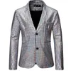 Hoo 2024 Men's 3D Digital Printing Blazer Youth fi Cool Plaid Glossy Blazer B6JC＃