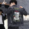 men's Denim Jacket with Print Male Jean Coats Black Slim Fit Y2k Korean Popular Clothes New in Designer Cowboy Clothing Menswear W27W#