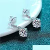 Hoop Huggie Earrings 925 Sterling Sier Stud Four Prongs 1 Carat Moissanite Woman Jewelry Classic Fashion Luxury Drop Delivery Otndr