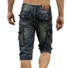 Idopy Sommer Männliche Retro Cargo Denim Shorts Vintage Säure Gewaschen Verblasst Multi-Taschen Military Stil Biker Jeans Für Männer 240327