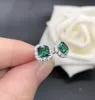 Boucles d'oreilles à tige en or blanc 14 carats (1 ct au total) 0,5 ct chacune, bijoux en diamant vert cultivé en laboratoire, taille Asscher, E066