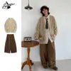 Harajuku giapponese Set Uomo Donna Vintage Maglione con scollo a V Cardigan + Pantaloni larghi allentati a gamba larga Autunno Inverno Street Abito unisex d9cl #