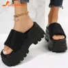 スリッパスリッパカリンルナドロップシップ2023夏の新しい女性シングルバンドPlaorm Sandals Black Nylon Cunky Wedges Slipper H240326762i