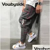 Pantaloni da uomo Chic Plaid Stripes Stampa Tasca con cerniera Design Casual Uomo Dstring Slim Sportivo Jogger Streerwear Abbigliamento uomo Drop Deliver Dhhu5