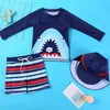 Childrens Split Bathing Suit Toddler Boys 3PCS Cute Cartoon Pattern Short Sleeve Swimming Set For 1-12Years Kids Beach Wear 240326