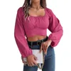 2024 Spring Women T-shirts Solid Colors Square Neck Lantern Sleeve Bundna midjechiffontröjor Crop Top Fashion Womens Clothing Tops Casual Tees