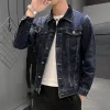 Herren Jeansjacke Herbst Männliche Jean Mäntel Hellblaue Outwear Große Größe Trendy Fast Deery Freies Schiff Fi Menswear Y2k G d7f1 #