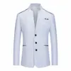 Formell kostym blazer för män Slim Fit Stand Collar Jacket Busin Work Butt Coat White/Gray/Pink/Red/Navy Blue 76JX#