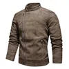 Veste en cuir de moto pour hommes polaire Fi col montant coupe ajustée fermeture éclair tendances manteau automne hiver chaud faux cuir vêtements d'extérieur g5yt #