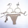 Conjunto de Bikini Sexy para mujer, traje de baño con cuerdas ajustables, sujetador envuelto en el pecho, Bikinis hechos a mano, traje de baño tejido de concha de ganchillo, 2 piezas