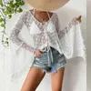 Blusas femininas verão vestido de praia rendas manga morcego camisas ocas roupa de banho cobrir ups roupas sexy feminino beachwear