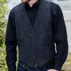 Mężczyzny Herringbe Tweed Vest Slim Fit Męski garnitur odpowiedni do producenta Groomsmana Kamizelka x 19:00#