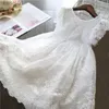 Платья для девочек 2024 День рождения Белый цветок Свадебное платье принцессы для девочек 3-8 лет Розовые платья Детская одежда Красочная сетка для торта Кружева в горошек Дети yq240327
