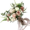 45x48cmピンクシルクフェイクフラワーズウェディングブーケアーティフィカルフラワーホーム装飾花嫁の結婚花束240322