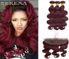 8a Brazilian Human Hair Bundles Red Bundles With Frontal 99j Body Wave Virgin Hair Closure Burgundy Human Hair Bundles With 13x4 F8020128