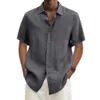 homens Cott linho venda quente camisas de manga curta masculina verão cor sólida turn-down colarinho casual praia estilo plus size tops a8ds #