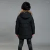 Пуховое пальто 2024, детские зимние куртки с меховым капюшоном, камуфляжная длинная толстая теплая снежная детская парка, одежда для мальчиков-подростков 8, 12, 15 лет