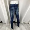 Mäns jeans high street mode män retro blå stretch smal fit rippad läder pacted designer hip hop varumärke byxor hombre