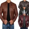 2023 Autumn/Winter New Men's Fi Leather Coat Standing Collar Punk Motorcycle Leather Coat Jacket H5ZZ#