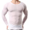 Maillot de corps pour hommes, vêtements Gay, chemise en maille Nyl, transparent, manches Lg, t-shirts, chemise transparente, sous-vêtements, 22ok #