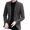 Hoo 2023 masculino casual xadrez terno juventude fino ajuste bonito all-match grosso blazer n1to #