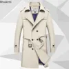 2024 Męska kurtka LG Trench Coats Spring Autumn British Style Busin Office Trench Solid Męska kurtka z podwójną piersią E59F#