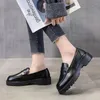 Casual Shoes Solid Leather Woman Oxford For Women Slip On Platform Round Toe Heels Plus Size