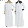 2024 Muslim Thobe Comfortable Men Caftan Lg Sleeve Ctrast Color Muslim Clothing Mandarin Neck Muslim Robe for Middle East H7sl#