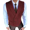 Costume à double boutonnage pour hommes Gilet Herringbe Motif Notch Revers Gilet Groomsman pour mariage Prom Party Wear Gilets Hommes Vêtements T8My #