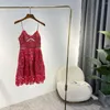 Casual Dresses 2024 Summer Ladies High Quality Party Style Solid Blue Red Lace Sweetheart Neck Camisole Hollow Out Mini