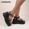 Sandales Summer Migne Rose coin talon Sandales Femme Gothic Chunky Platform Sandals Femmes Punk Bottom Debt Bottom Chaussures Lolita plus taille