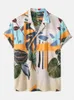 Camisa masculina havaiana e shorts tropicais folhas de tartaruga praia praia curta Manutenção de férias de natação de duas peças Terno de praia 240326