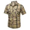 Männer Revers Hemd Plaid Druck Sommer kurzhülse Mode Militär Tops Casual Streetwear Männliche Arbeit Shirts Armee Grün S-5XL 240315