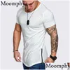 Men'S T-Shirts Mens Moomphya Solid Color Skinny Side Zipper T Shirt Longline Slim Fit T-Shirt Men Hip Hop Streetwear Summer Tops Drop Dh4Zv