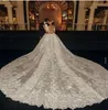 Vestidos de novia de sirena de lujo árabe Dubai cuentas apliques de encaje capilla vestido de novia con tren desmontable mangas largas Vestidos De4781677