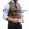 men's Suit Vest Double Breasted Sleevel Jacket Herringbe Wool Waistocat Retro Slim Fit Lapel Groom Vests Steampunk 83gY#