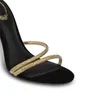 Sandaler 2024 Kvinnor Summer Black Sexy Stiletto Gladiator Dress Pumps Designer Crystal Prom High Heel Shoes Woman