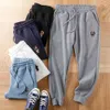 Coreano Waffle Grigio Guardie delle Donne 2021 Primavera e Autunno Nuovi Orsi Modello Ricamato Casual Elastico in Vita Pantaloni Sportivi