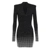 2024 Autumn/Winter New Sexy Deep V-neck Black Hot Diamond Wrap Hip Fashion Spicy Girl Party Slim Fit Mini Dress