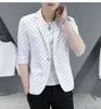 hoo 2023 Men's New Summer Floral Print Mid-Length Sleeves Suit Jacket Youth Slim Casual blazers G6mS#