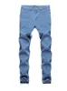 Högkvalitativ 2023 FI European American Classic Solid Wing Denim Pants Casual Men's Stretch Trouser Blue Skinny Jeans Men G253#